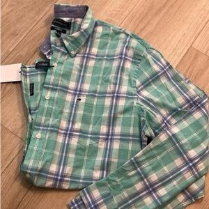 Crown & Ivy Men's Aqua Plaid Button Down Shirt